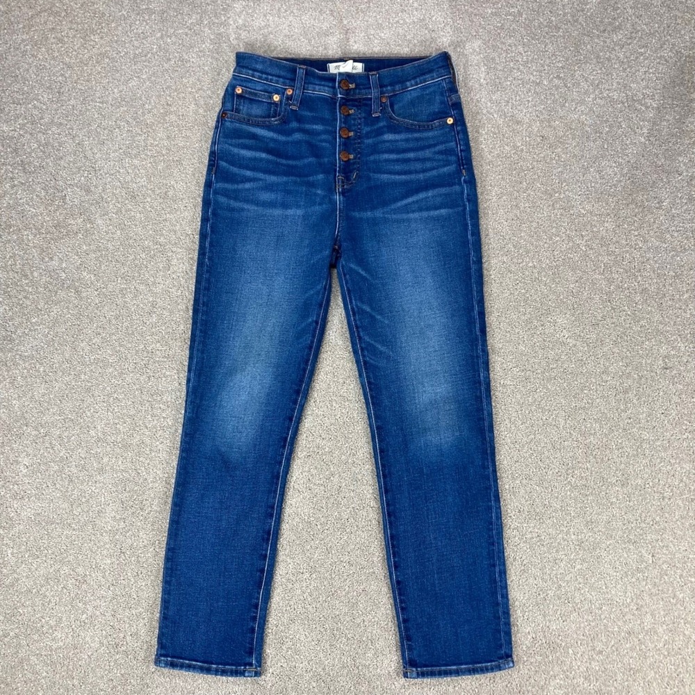 Madewell The Perfect Vintage Button Fly Crop Jeans Women 26 Blue Hi Rise Denim
